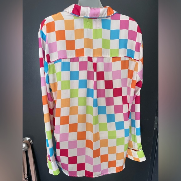 Show Me Your MuMu Women’s XS Rainbow Checkered Pajama Set long sleeve and pants - Picture 3 of 8